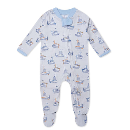 HonestBaby Sleep & Play Footed One-Piece Pajama Sleeper 100% Organic Cotton, Baby Boys