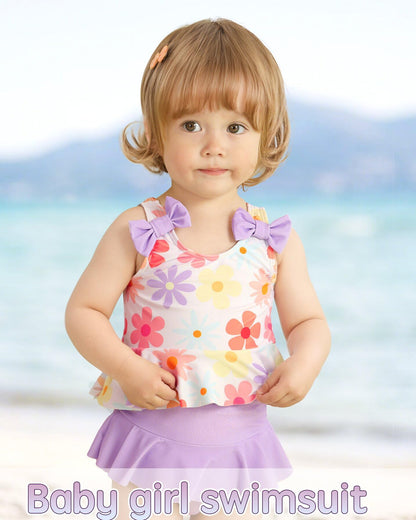 Mioglrie Baby Infant Swimsuit Girl Toddler Bathing Suit Girl Summer Beach Bikini Tankini Swimwear Hat 3-24 Months 2t-5t