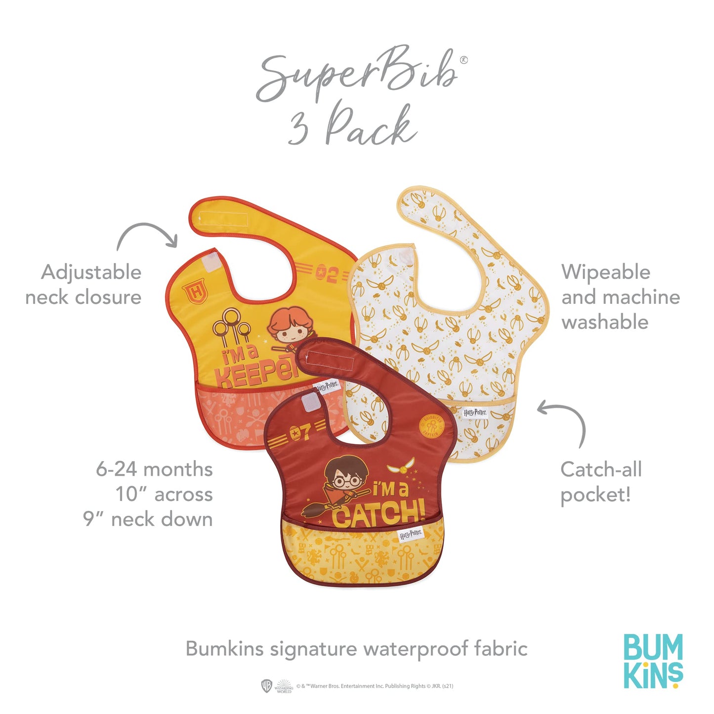 Bumkins Disney Bibs for Girl or Boy, SuperBib Baby and Toddler 6-24 Months, Essential Must Have for Eating, Feeding, Baby Led Weaning, Mess Saving Waterproof Soft Fabric, 3-pk Pooh Bear and Friends