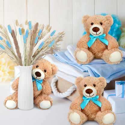 6 Sets 123 Pcs Baby Shower Table Centerpieces Dried Pampas Decor Bear Stuffed Ceramic Look Plastic Vase with Bow for Boho Wedding Bridal Shower Flowers Table Decorations(Brown,Neutral)