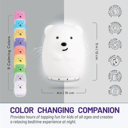 Lumipets Bear, Kids Night Light, Play Music, Silicone Nursery Light for Baby and Toddler, Squishy Night Light for Kids Room, Animal Night Lights for Girls and Boys, Kawaii Lamp, for Bedroom