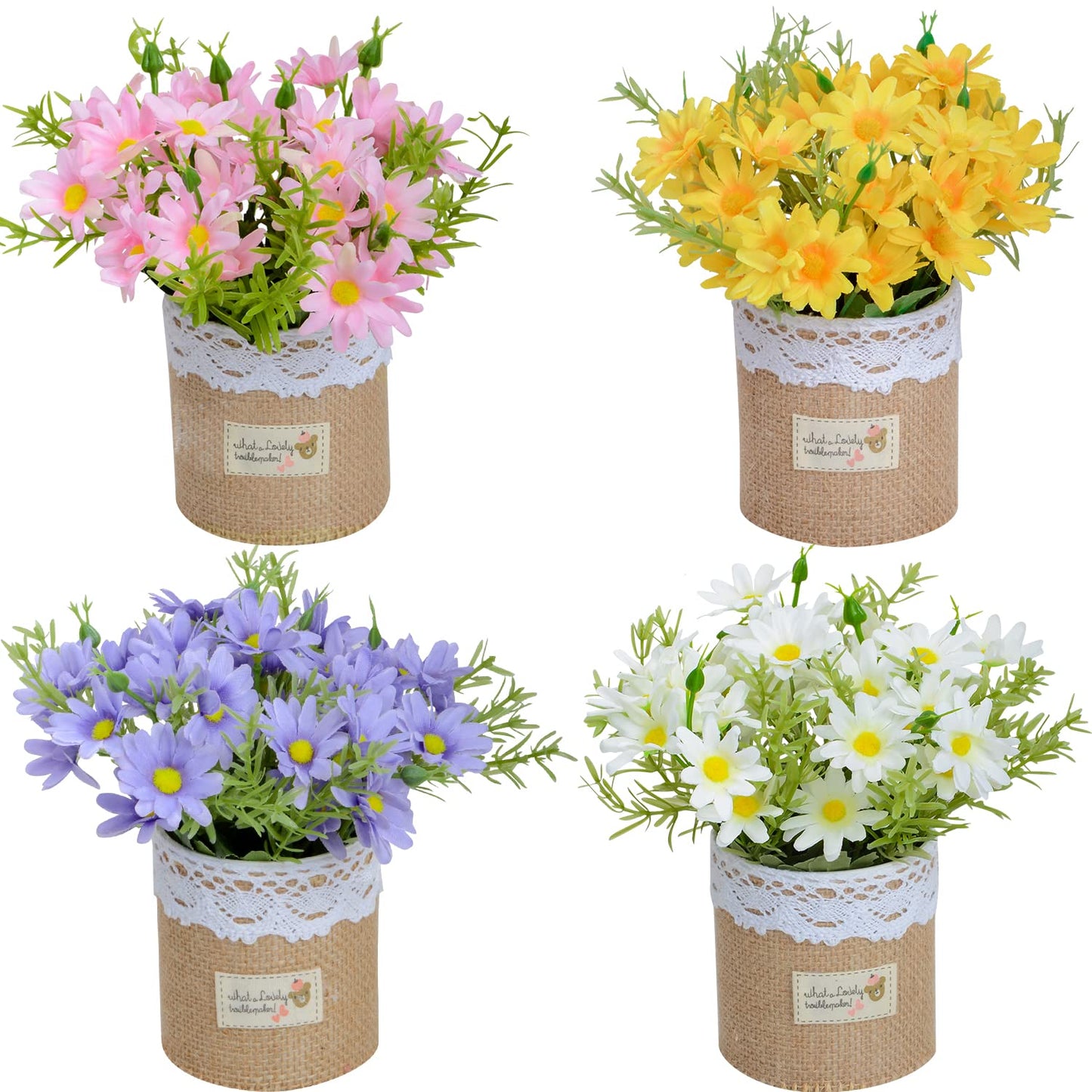 XONOR Artificial Flower Plants – Mini Fake Hydrangea Flowers in Pot for Home Decor Party Wedding Office Patio Table Desk Decoration, Set of 4, 3.3''(D) x 5.5''(H)
