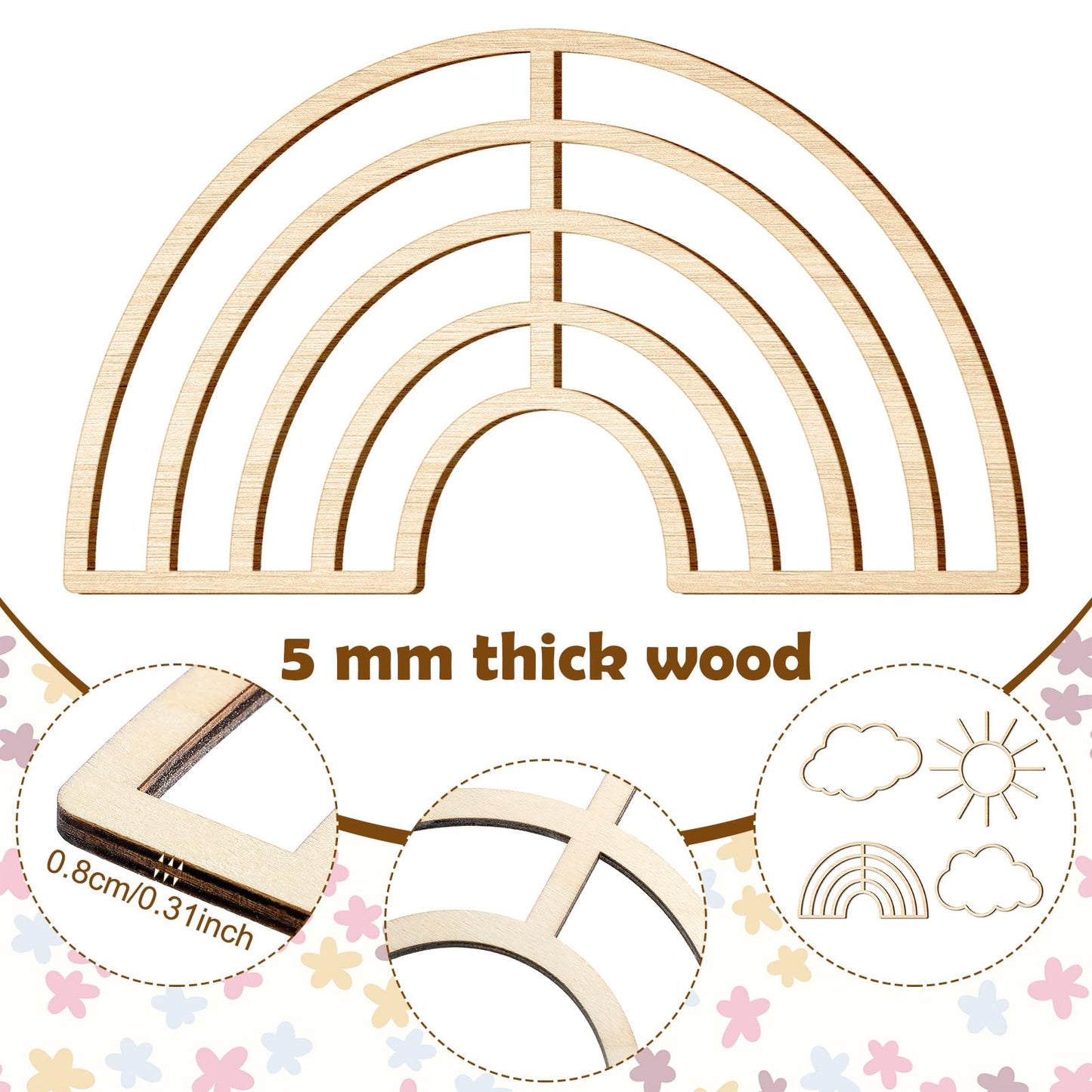 Kathfly4 Pieces Boho Nursery Cloud Star Wall Decor Wooden Babyroom Moon Rattan Wall Decor Wooden Rainbow for Children Baby Kids Boys Girls Bedroom Nursery Pendant(Cloud Moon Star)