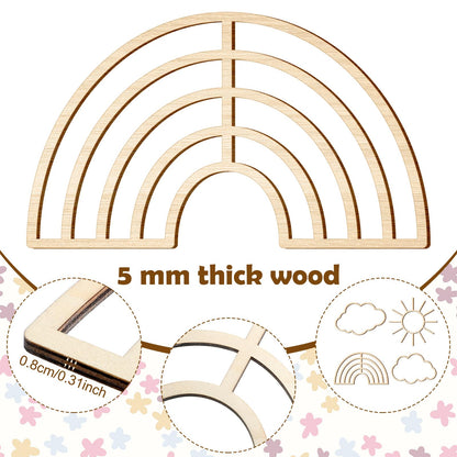 Kathfly4 Pieces Boho Nursery Cloud Star Wall Decor Wooden Babyroom Moon Rattan Wall Decor Wooden Rainbow for Children Baby Kids Boys Girls Bedroom Nursery Pendant(Cloud Moon Star)