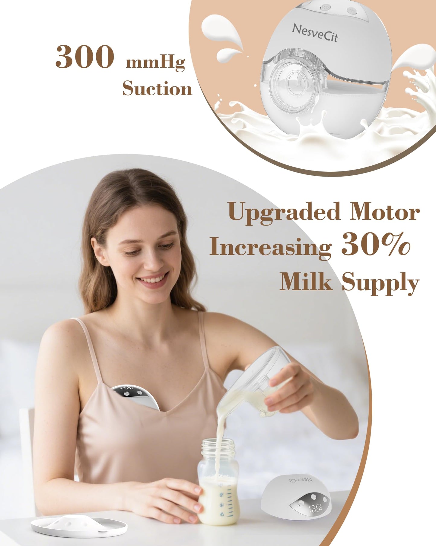 Electric Breast Pump Hands Free, Wearable Breast Pump with 4 Modes/12 Levels, Portable Painless Pumping, Adjustable Flange Sizes 19/21/24mm, Timer LCD Display Memory Function, 2 Pack White