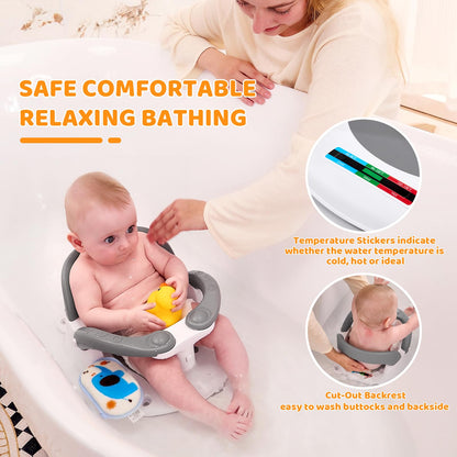 Baby Bath Seat for Babies 6 Months & Up Sitting Up,Infant Bath Seat with Temperature Alert+Open Backrest+on/Off Armrest,Toddler Bath seat Baby Bath Chair for Bathtub,Tub,Sink Pink