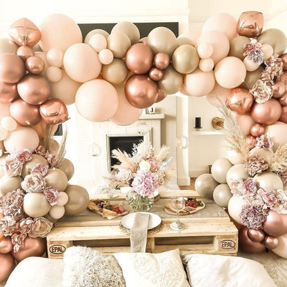 Dusty Pink Balloon Arch Kit Double Stuffed Blush Rose Nude Brown Balloon Garland 112pcs Matte Pastel Neutral Balloons for Boho Bridal Shower Baby Shower Birthday Theme Party Decoration