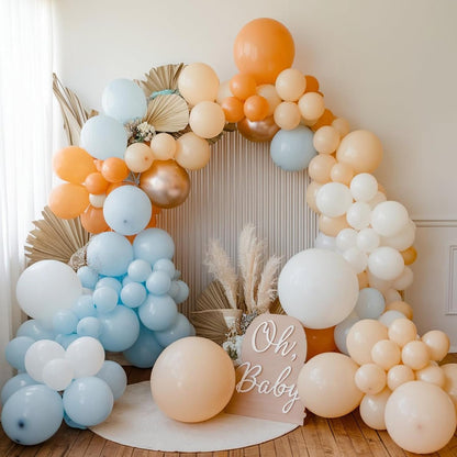 Dusty Blue Sage Green Balloon Arch Kit Slate Fog Blue Pastel Green White Sand Beige Gold Balloons Garland for Jungle Safari Birthday Baby Shower Wedding Party Decorations