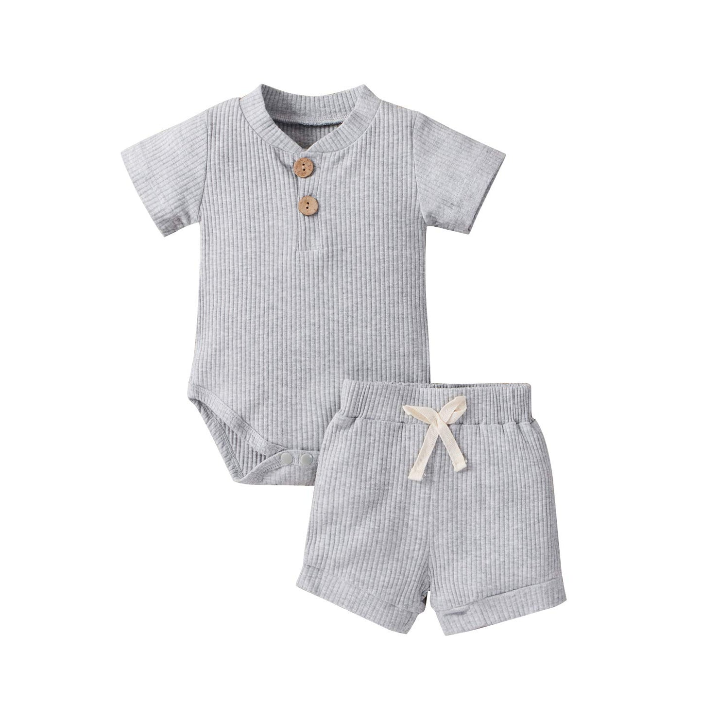 Newborn Baby Boy Girl Clothes 3 6 9 12 18 Months Ribbed Knit Short Sleeve Romper Shorts Set Infant Summer Outfits