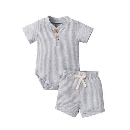 Newborn Baby Boy Girl Clothes 3 6 9 12 18 Months Ribbed Knit Short Sleeve Romper Shorts Set Infant Summer Outfits