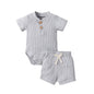 Newborn Baby Boy Girl Clothes 3 6 9 12 18 Months Ribbed Knit Short Sleeve Romper Shorts Set Infant Summer Outfits