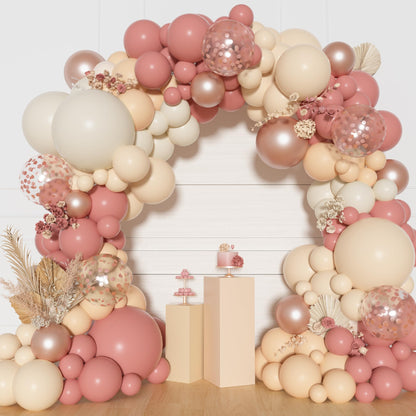 Ouddy Party Dusty Pink Balloons Arch Garland Kit, Different Sizes 18 12 10 5 Inch Boho Pink White Sand Latex Metallic Confetti Balloon for Girl Baby Shower Mothers Day Birthday Party Decorations