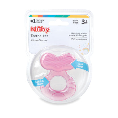 Nuby Silicone Teethe-eez Teether with Bristles, Includes Hygienic Case, Blue