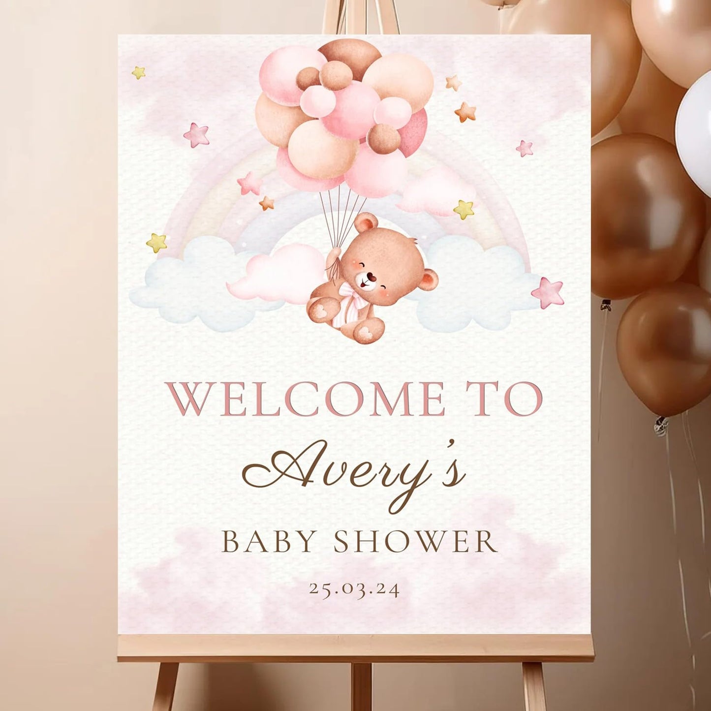 Personalized We Can Bearly Wait Baby Shower Welcome Sign, Welcome to Baby Shower Sign - Teddy Bear & Balloon Theme Décor #5