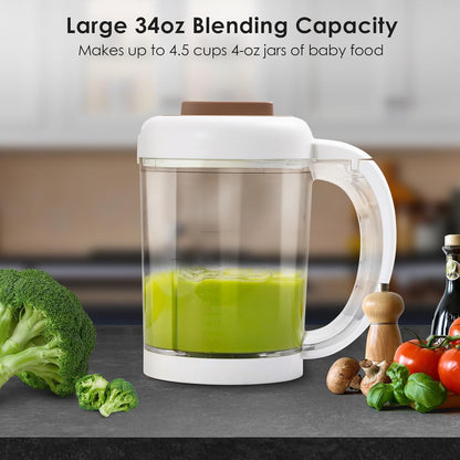 Large 4.5 Cup Baby Food Maker, 4-1 Steamer and Blender Food Processor for Homemade Organic Puree Smoothie Mash, Sterilize and Warm Function, 6 Pack Reusable Food Pouches, Baby Essentials