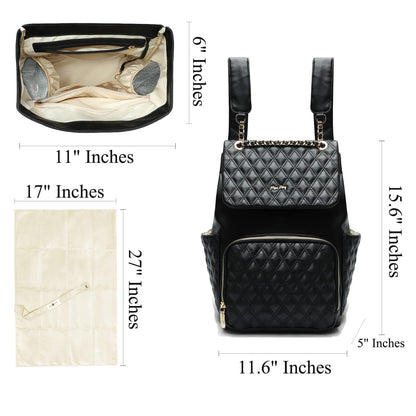 miss fong Diaper Bag Backpack Baby Diaper Bag for baby boy and girls, Leather Baby Bag with 13 diaper bag organizing pouches, Changing Pad, Stroller Straps and 4 Insulated Pockets(Black)