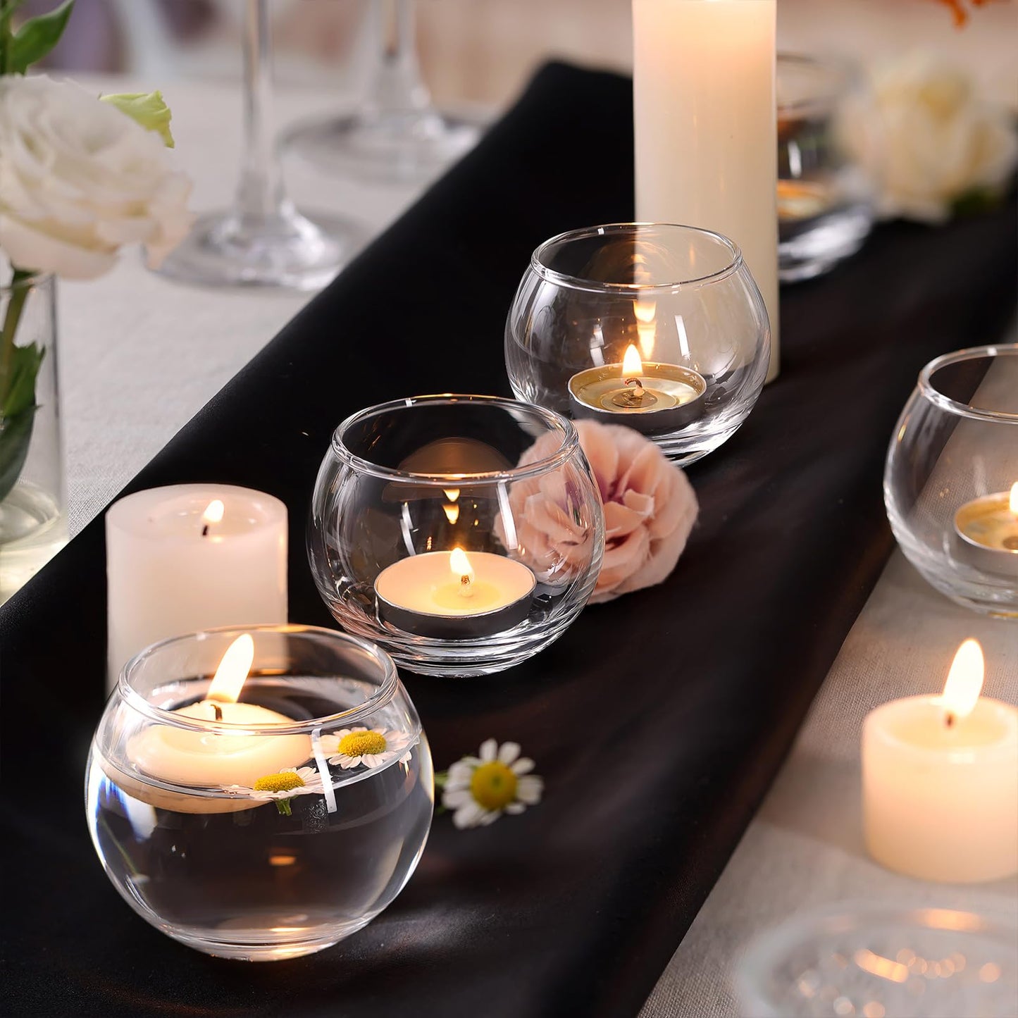 Volens Round Blue Votive Candle Holders Set of 12, Blue Wedding Centerpiece Table Decorations, Mercury Glass Tealight Candle Holder for Bridal Shower, Baby Shower & Home Decor
