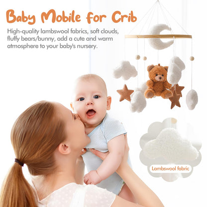 Baby Mobile for Crib Bear Cloud Crib Mobile Handmade Furry Nursery Mobile Gender Neutral Crib Toy Hanging for Nursery Decor Accessories