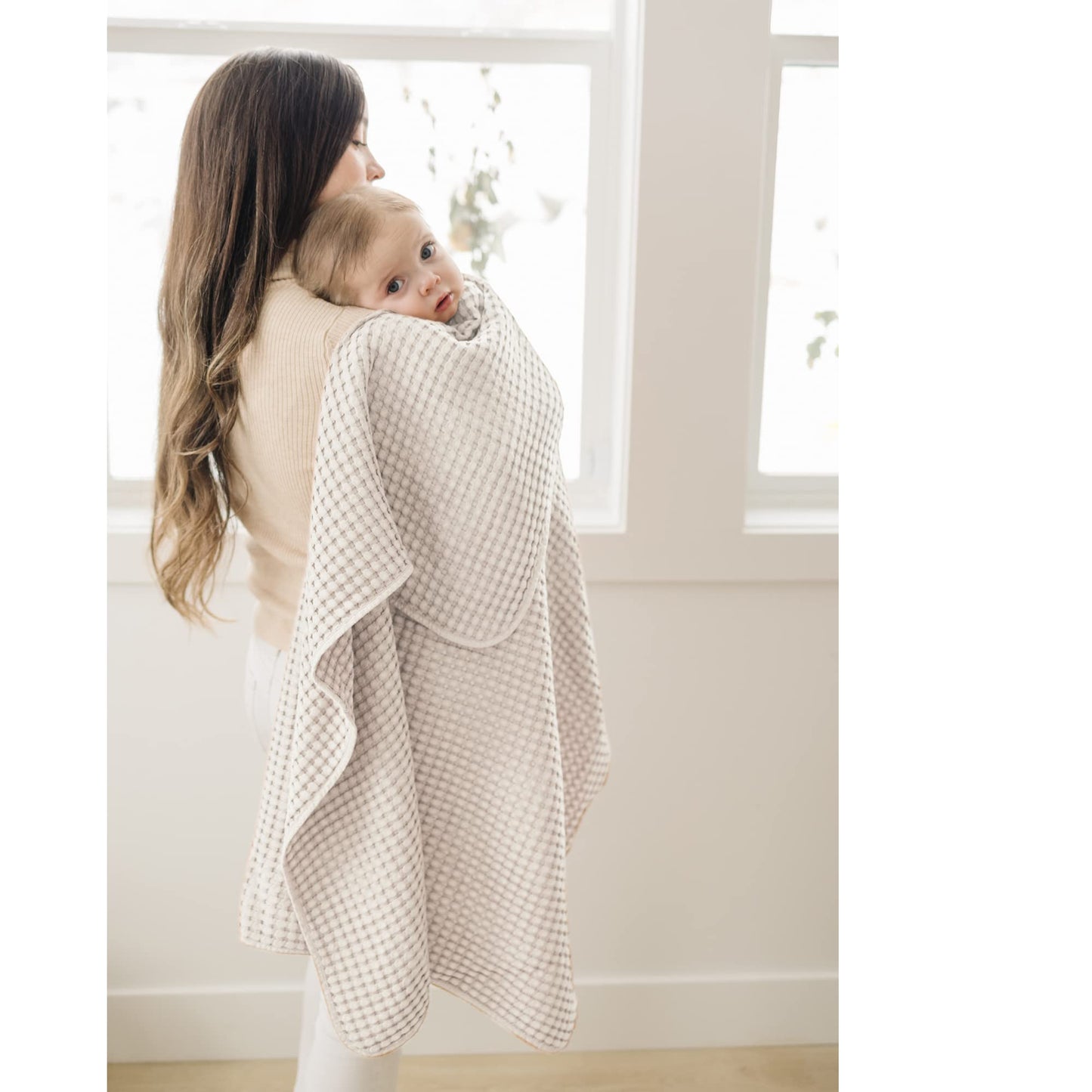 Konssy Waffle Baby Blanket - Soft & Cozy Nursery Swaddle Blanket, Lightweight Toddler Throw for Boys & Girls, Ideal for Wrapping (Oat)
