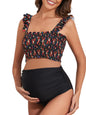 Summer Mae Maternity High Waist Bikini Swimsuit Two Piece Ruffled Hem Cute Bathing Suit Floral Pregnancy Swimwear