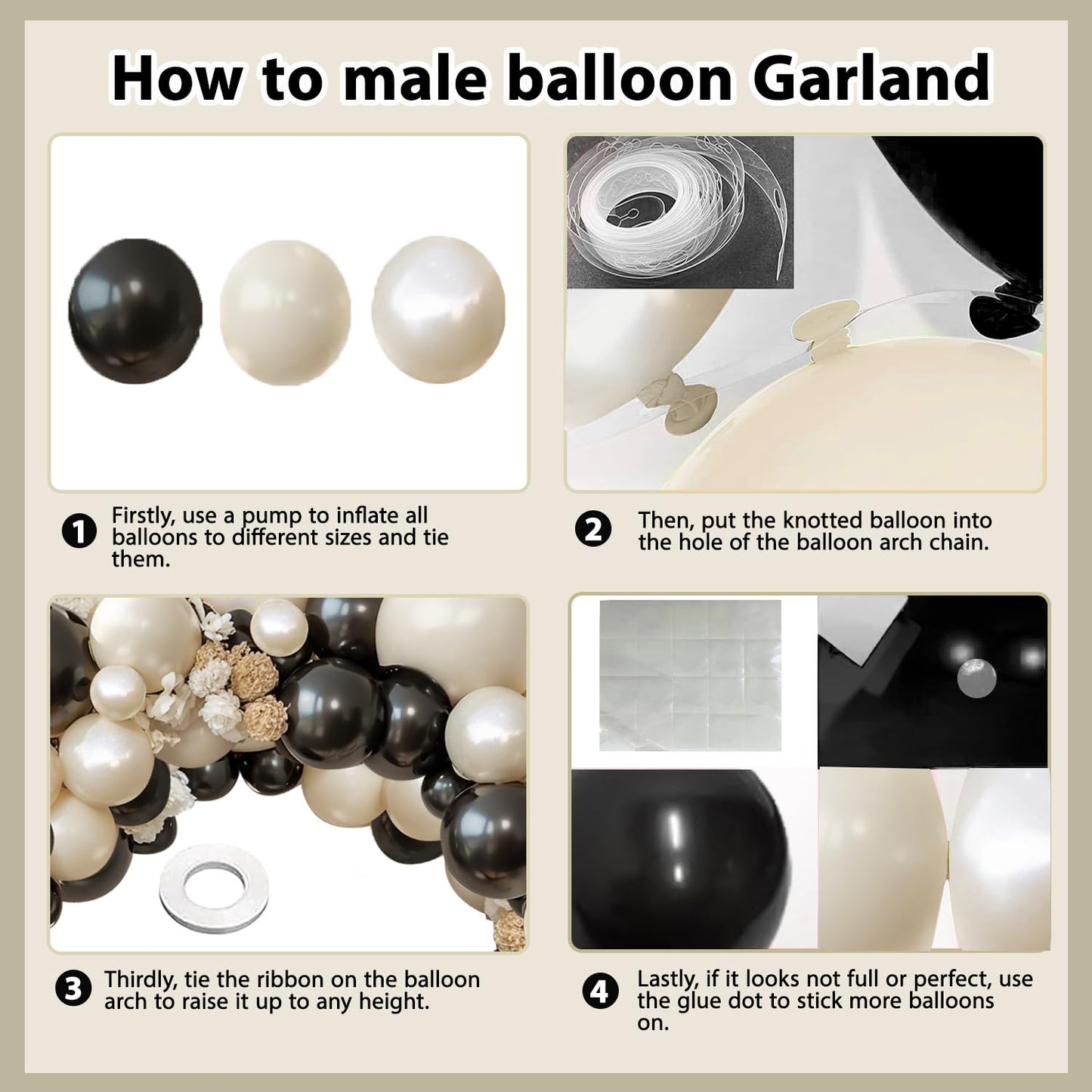 Black And White Balloon Arch Kit, Double Stuffed White And Black Balloons Garland Pearl White Sand Black Latex Balloons Different Size for Wedding Coquette Birthday Party Decorations