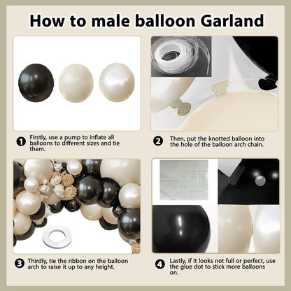 Black And White Balloon Arch Kit, Double Stuffed White And Black Balloons Garland Pearl White Sand Black Latex Balloons Different Size for Wedding Coquette Birthday Party Decorations