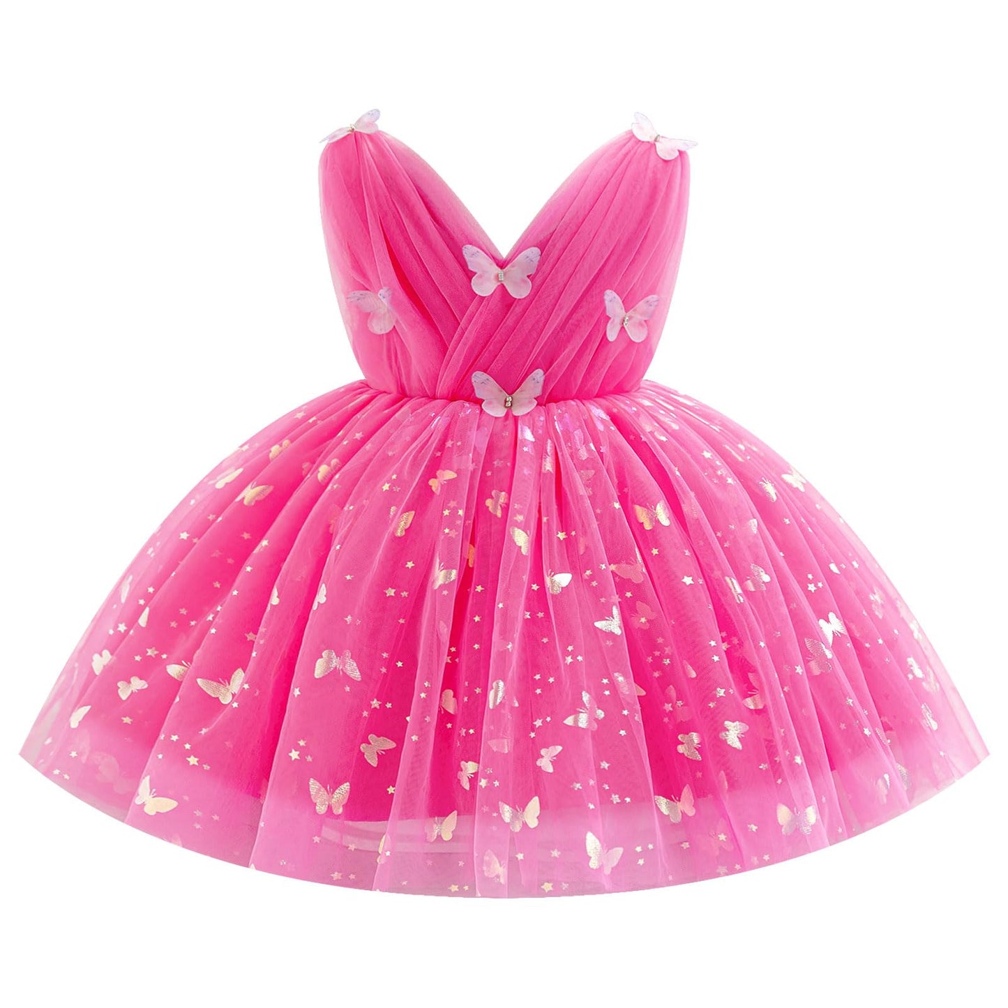 IDOPIP Toddler Baby Girls Shiny Butterfly Tutu Dress Princess Birthday Party Pageant Flower Girl Wedding V-Backless Dresses