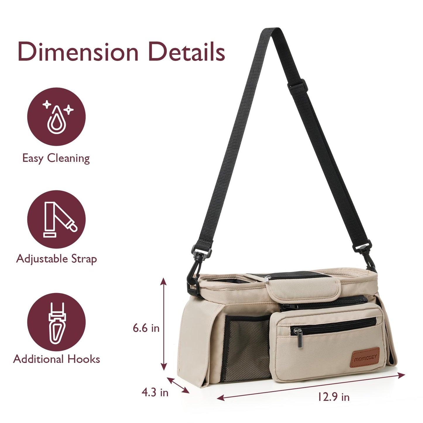 Momcozy Universal Stroller Organizer, 2 Insulated Cup Holders, Removable Zip Pocket, Adjustable Straps, Large Capacity Baby Essentials Compact Design, Fits Any Stroller (Multicolor)