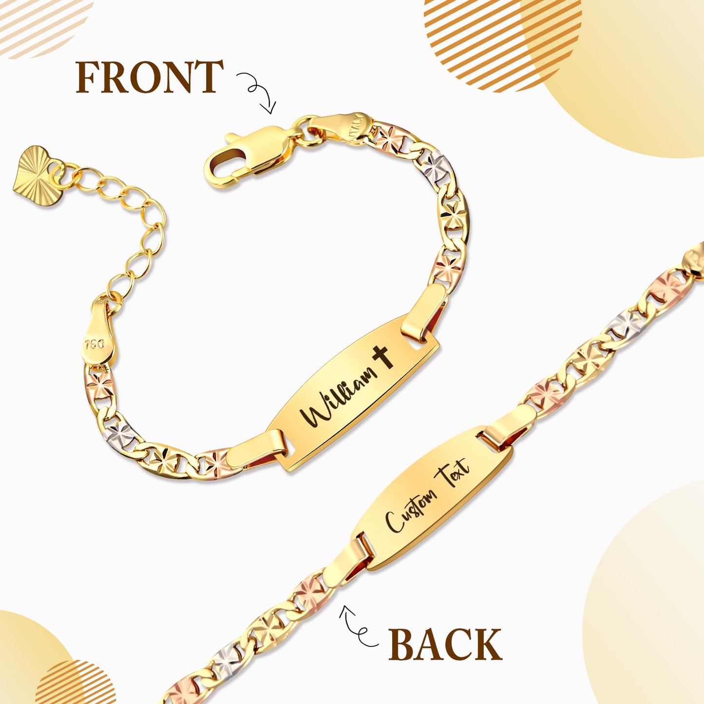 Personalized Baby Name Bracelet, 18K Gold Plated Customized Bracelets Id Protection Bracelet New Born Birthday Gift for Toddler Girls Boys