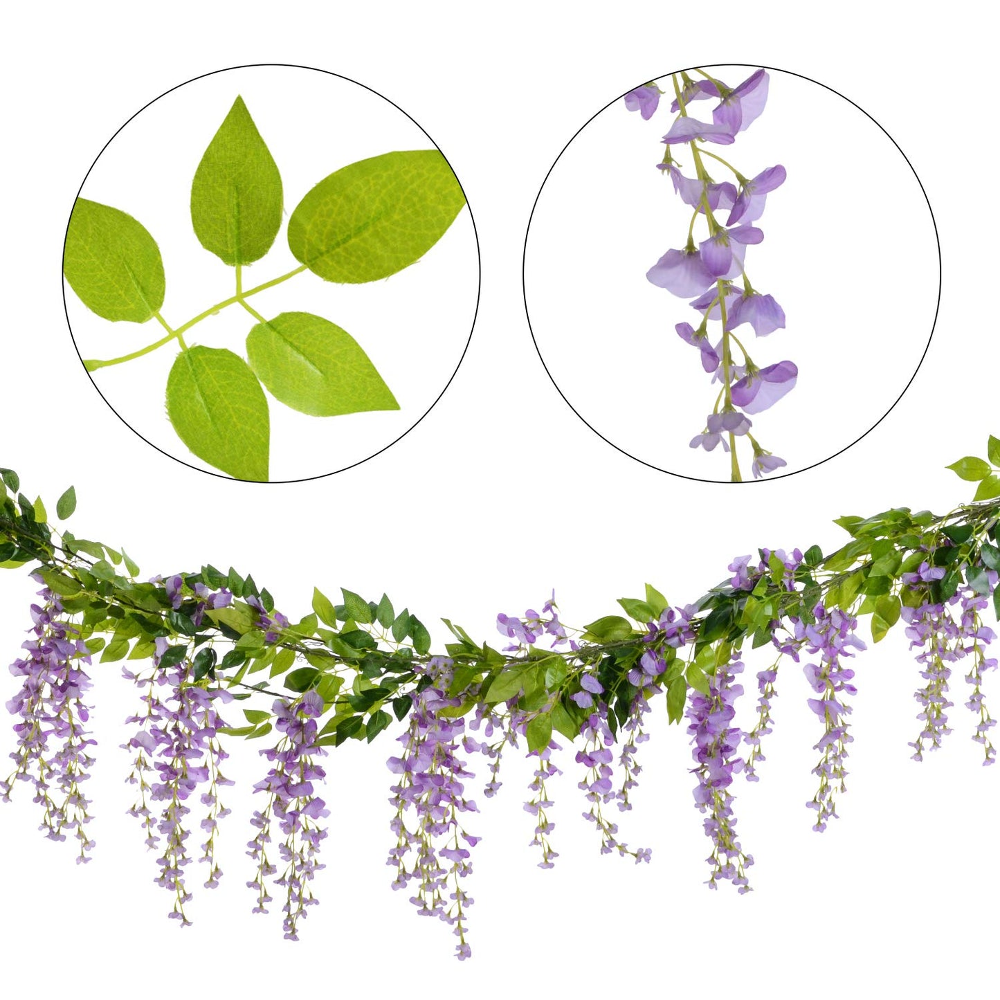 Lvydec Wisteria Artificial Flowers Garland, 4Pcs Total 28.8ft White Artificial Wisteria Vine Silk Hanging Flower for Home Garden Outdoor Ceremony Wedding Arch Floral Decor