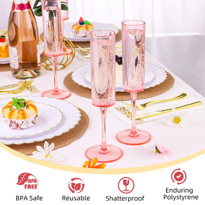 DI QIU REN 12 Pcs Acrylic Champagne Flutes, 6 OZ Clear Plastic Champagne Glasses, Unbreakable Reusable Shatterproof Stemmed Champagne Flutes Glass, Wedding Toasting Flutes for Party Wedding Holiday