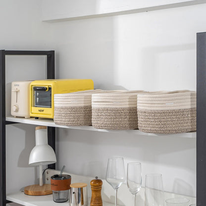 CubesLand Off White Small Storage Baskets for Shelves, Closet Organization Storage Bins Empty Gift Basket Baby Nursery Woven Baskets for Organizing, Rectangular Clothes Closet Shelves Baskets 3 Packs