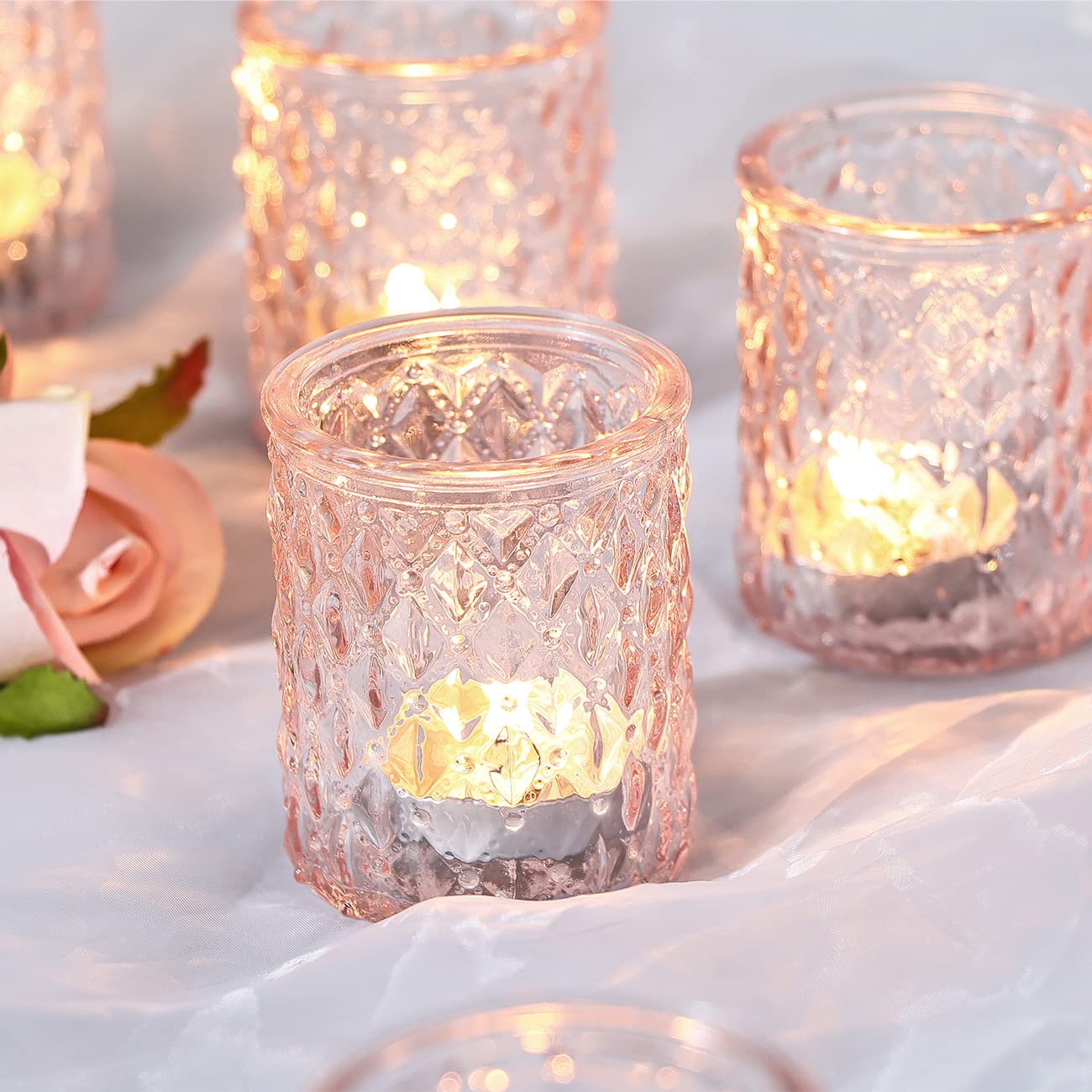 24pcs Pink Votive Candle Holders, Girl Baby Shower Decorations, Tealight Candle Holder for Valentine's Day, Wedding, Brithday Party, Table Centerpiece