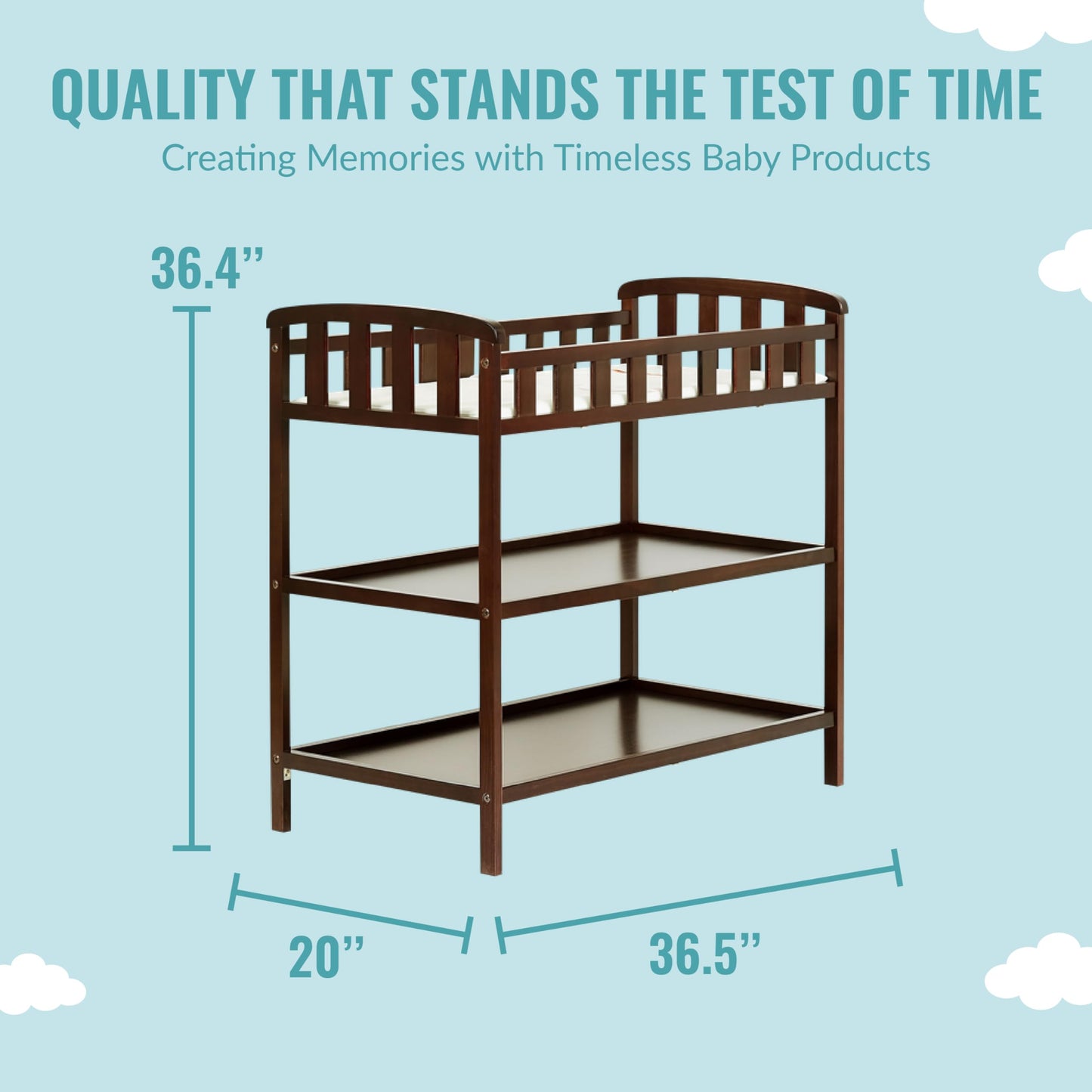 Dream On Me Emily Changing Table In Natural, Comes With 1" Changing Pad, Features Two Shelves, Portable Changing Station, Made Of Sustainable New Zealand Pinewood