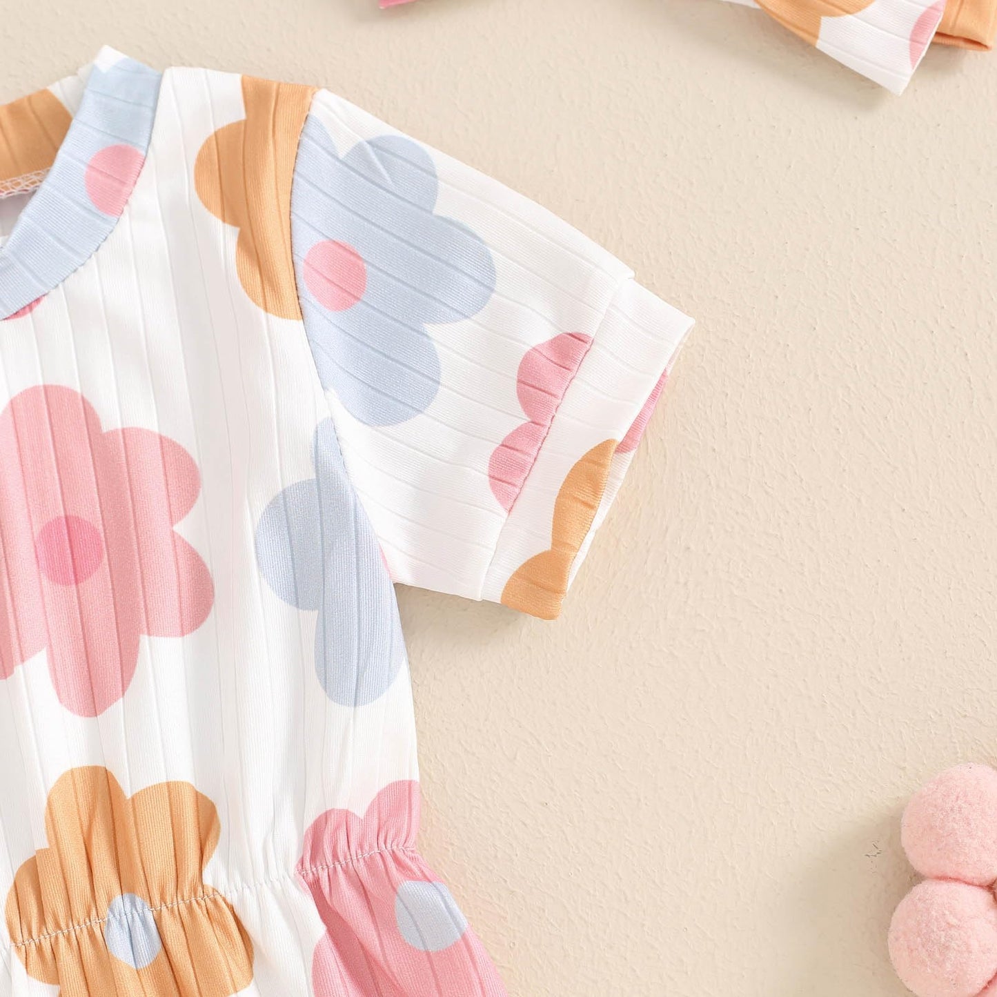 Baby Girl Summer Clothes Ribbed Short Sleeve Romper Solid Color Bodysuits Bow Headband Outfit Newborn Girl Jumpsuit