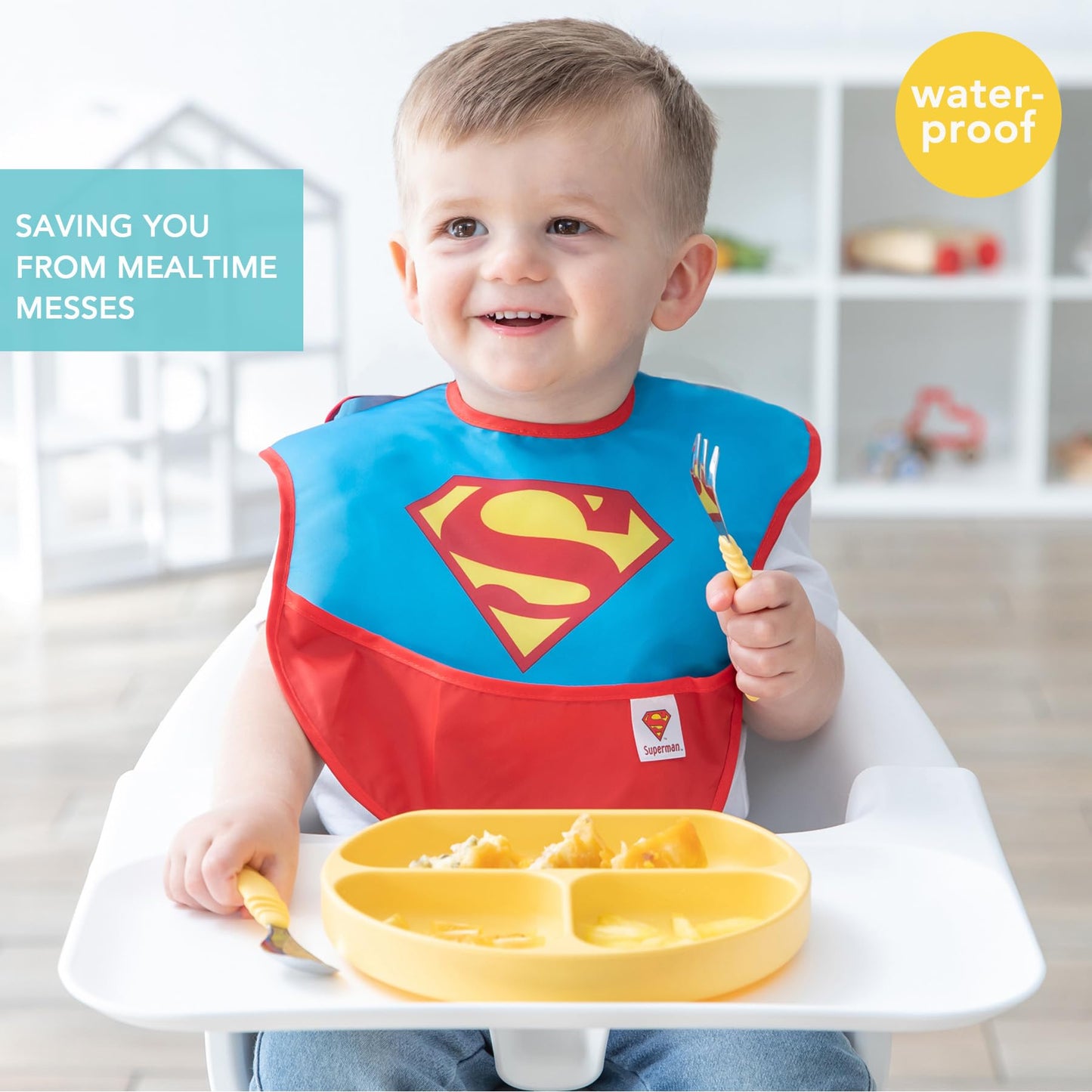 Bumkins Disney Bibs for Girl or Boy, SuperBib Baby and Toddler 6-24 Months, Essential Must Have for Eating, Feeding, Baby Led Weaning, Mess Saving Waterproof Soft Fabric, 3-pk Pooh Bear and Friends