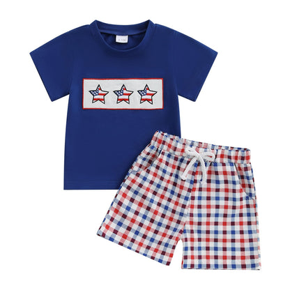 Infant Baby Boy Summer Clothes Outfit Color Block T-shirt Shorts Set Toddler Checkerboard Clothes 6 12 18 24 Months