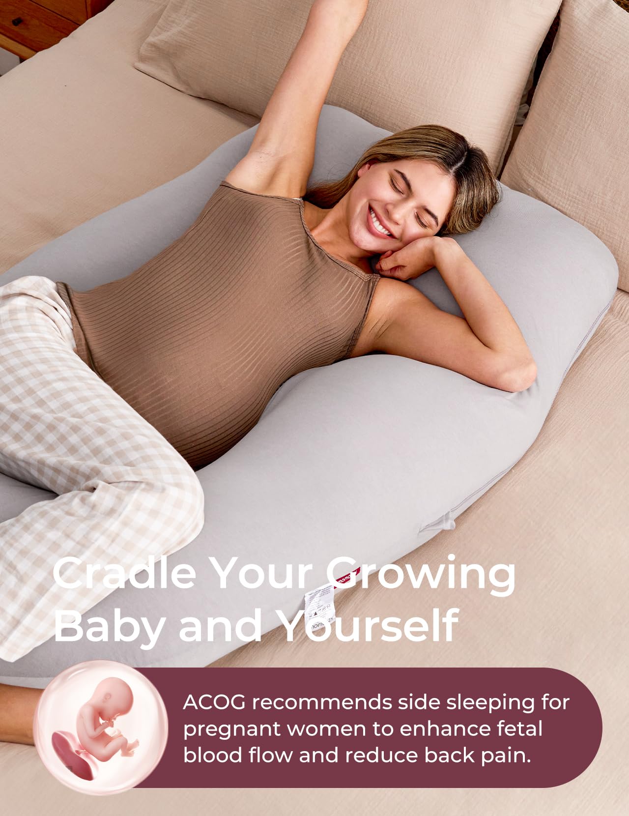 Momcozy Pregnancy Pillows for Sleeping, U Shaped Full Body Maternity Pillow with Removable Cover - Support for Back, Legs, Belly, HIPS for Pregnant Women, 57 Inch Pregnancy Pillow for Women, Grey