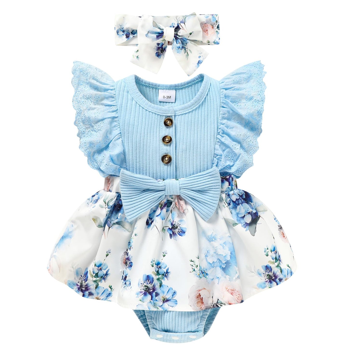 Sinhoon Baby Girl Clothes Newborn Ruffled Sleeveless Romper Floral Dreesy Bodysuit Heaedband 3pcs Baby Girl Summer Clothes