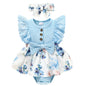 Sinhoon Baby Girl Clothes Newborn Ruffled Sleeveless Romper Floral Dreesy Bodysuit Heaedband 3pcs Baby Girl Summer Clothes