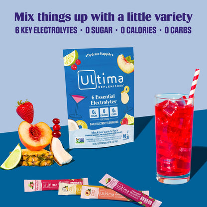 Ultima Replenisher Daily Electrolyte Powder Drink Mix – Tropical Variety, 20 Stickpacks – Hydration Packets with 6 Electrolytes and Minerals – Keto Friendly, Non-GMO and Sugar-Free