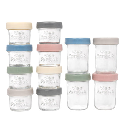 WeeSprout Glass Baby Food Storage Jars w/Lids (8 oz, 8 Pack Set) Snack, Puree, Reusable Small Containers, Breast Milk, Fridge or Freezer, Microwave & Dishwasher Safe, Essential Must Have for Infants