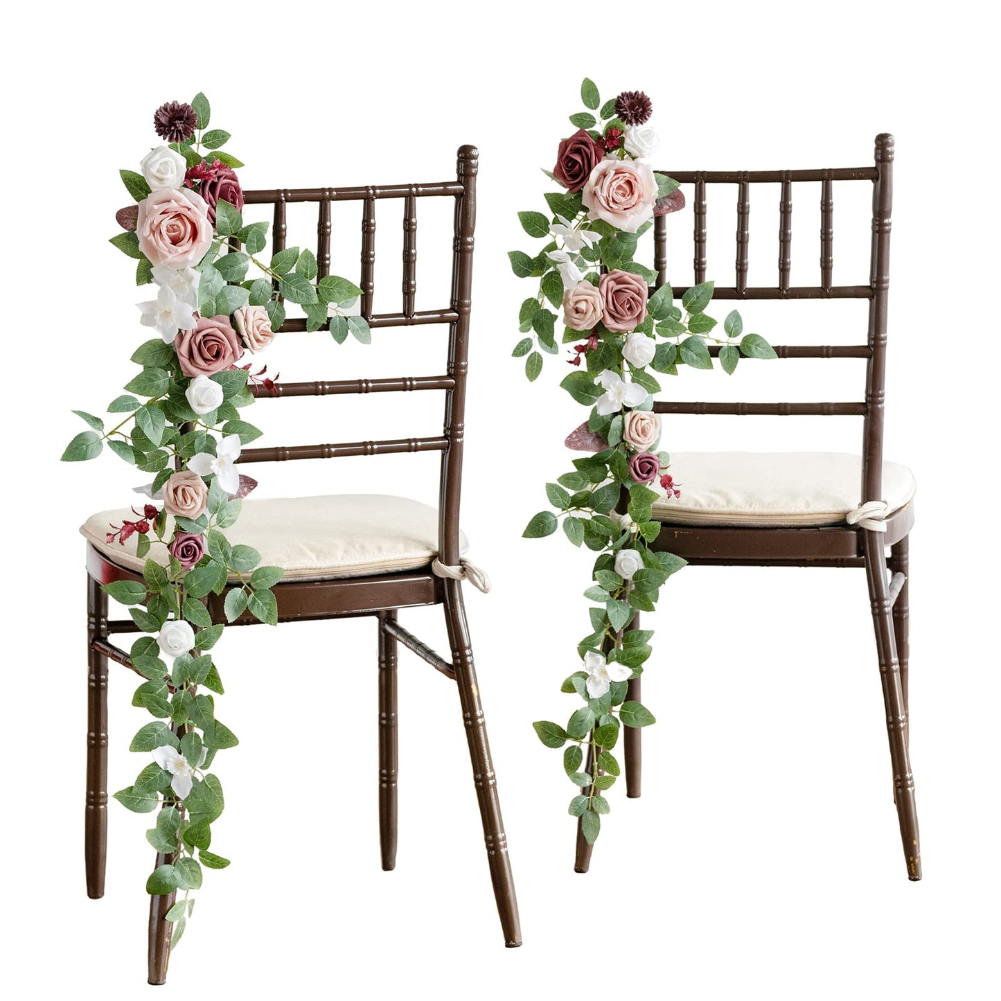 Ling's Moment 10pcs Wedding Chair Decorations Aisle Floral Swag Artificial Pew Flowers Hanging Garland Pink Blush & Cream For Ceremony Reception Church Rose Floral Faux Arrangement Party Outdoor Decor