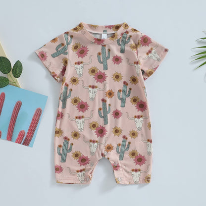 Gueuusu Country Baby Clothes Boy Girl Western Cow Print Short Sleeve Romper Bodysuit Ribbed One Piece Jumpsuit Summer Outfit