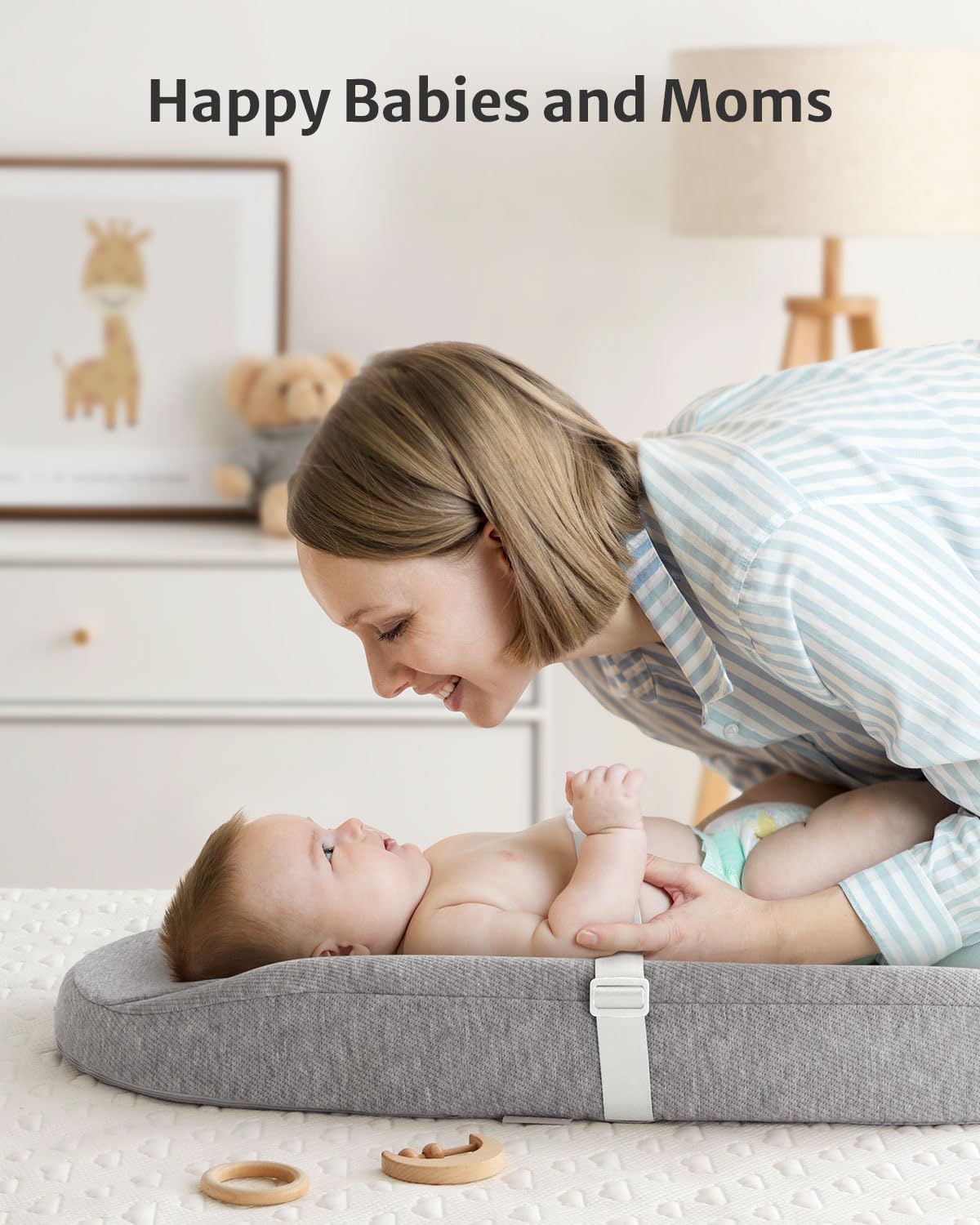 Blissful Diary Baby Changing Pad with Waterproof Lining Foam, Includes a Soft & Washable Cover, Contoured Changing Table Pads for Dresser Top with Non-Slip Bottom, 32”×16” (Grey, Avocado)