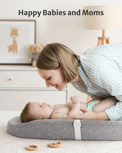 Blissful Diary Baby Changing Pad with Waterproof Lining Foam, Includes a Soft & Washable Cover, Contoured Changing Table Pads for Dresser Top with Non-Slip Bottom, 32”×16” (Grey, Avocado)
