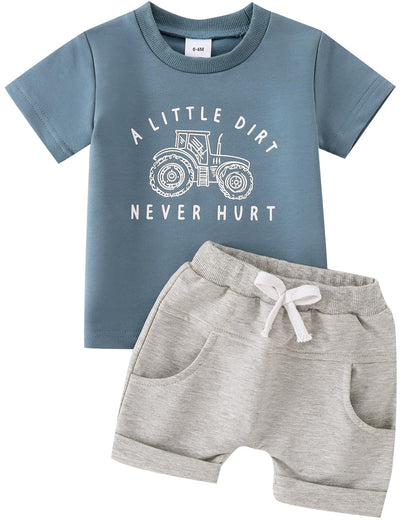 Yvowming Toddler Baby Boy Clothes Kids Summer Truck Print T Shirt Short Set with Pockets 0-4T