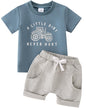 Yvowming Toddler Baby Boy Clothes Kids Summer Truck Print T Shirt Short Set with Pockets 0-4T