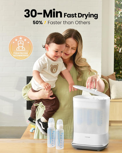 Baby Bottle Sterilizer | Esterilizador de Biberones, 6-in-1 HAUTURE Bottle Sterilizer and Dryer, Electric Steam Bottle Sanitizer for Baby Stuffs, Baby Bottles & Breast Pump Accessories