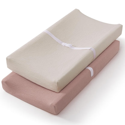 Blissful Diary Muslin Changing Pad Cover for Girls Boys, Ultra Soft Breathable Cotton, Baby Diaper Change Table Pad Covers, 2Pack (Roman Green&Leaf)